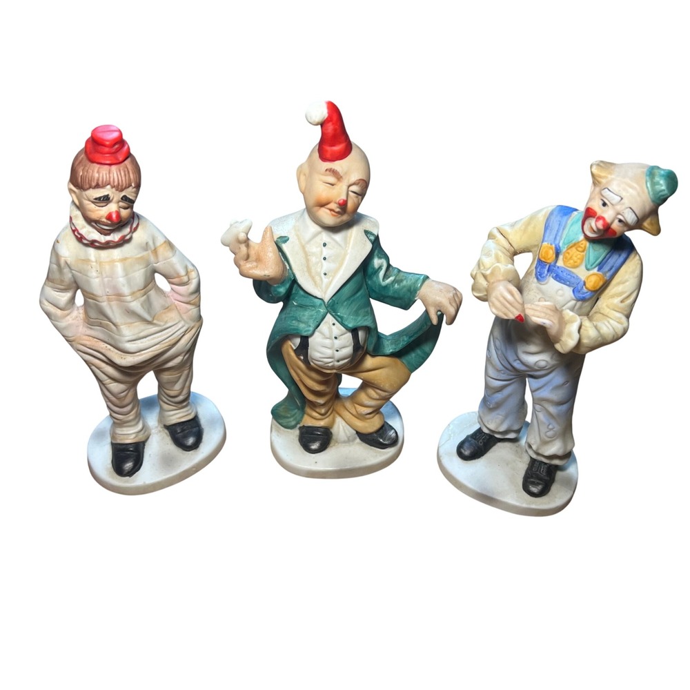 Vintage Ceramic Clown Figurines Set of 3 Hand Painted Circus‎ Collectible Decor